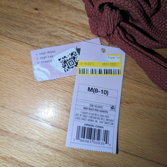 Red Rust Pique Textured High Leg Cheeky High Waist Bikini Swim Bottom Wild Fable - Picture 7 of 8